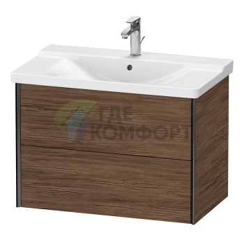 Тумба подвесная Duravit XViu с 2 ящиками, цвет walnut dark/черный матовый (XV41160B221) - фото 1