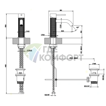 Смеситель для раковины GESSI 316 на одно отверстие с донным клапаном, излив 123 мм, цвет сталь щеточная (54201#239) - фото 2