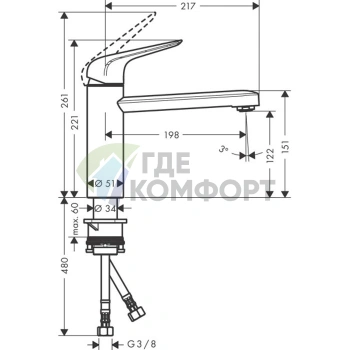Кухонный смеситель Hansgrohe Focus M42: хром, однорычажный, с поворотным изливом (71806000) - фото 2