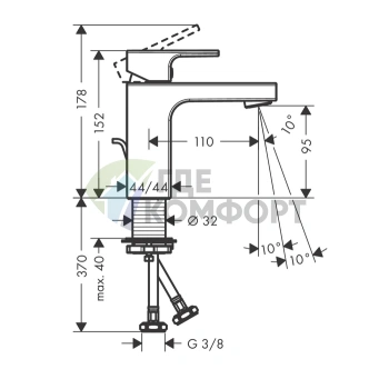 Смеситель для раковины Hansgrohe Vernis Shape матовый черный с донным клапаном (71594670) - фото 2