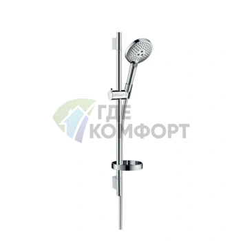 Душевой набор HG Raindance Select S: штанга 650 мм, ручной душ 3-струйный (Rain, RainAir, WhirlAir), мыльница, шланг, хром (26630000) - фото 1