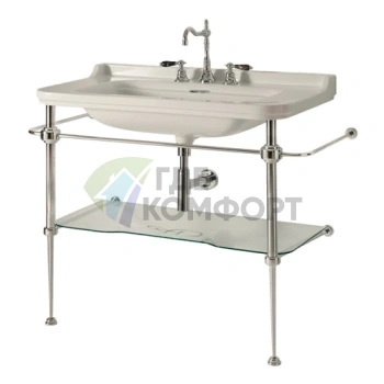 Керамическая раковина Kerasan Waldorf 120х55 см белая с 3 отверстиями и хромированными заглушками (4144K1bi/cr*3) - фото 2
