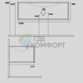 Керамическая раковина KERASAN SHAPE 1220x520 мм, встраиваемая, белая глянцевая (548001*1) - фото 2