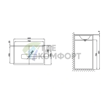 Раковина BETTE LUX SHAPE 800x495 белая на каркас с отверстием под смеситель (Q011-815) - фото 2