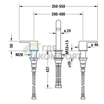 Смеситель для раковины Duravit C.1 на 3 отверстия, излив 160 мм, хром (C11060004010) - фото 2
