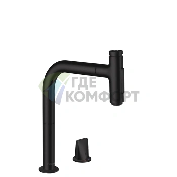 Кухонный смеситель Hansgrohe Metris Select с вытяжным изливом, черный матовый (73818670) - фото 1