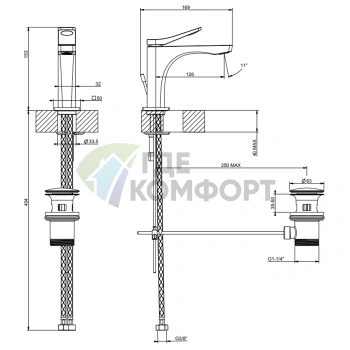 Смеситель для раковины GESSI Rilievo на 1 отверстие с донным клапаном, хром (59001#031) - фото 2