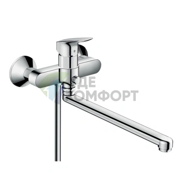 Настенный смеситель для ванны Hansgrohe Logis с душем, поворотный излив, хром (71402000) - фото 1