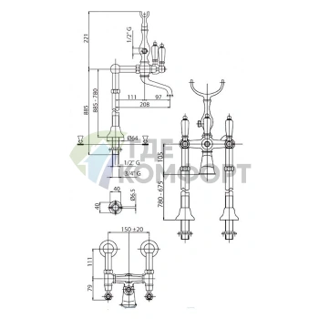 Напольный смеситель Cezares Diamond DIAMOND-VDP-01-Sw хромированный - фото 2