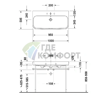Раковина Duravit Happy D2 для мебели, белая, 1000x505 мм (2318100028) - фото 2