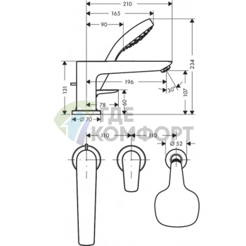 Смеситель для ванны Hansgrohe Talis E с ручным душем, хром (71731000) - фото 2