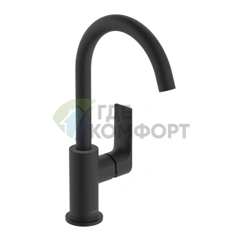 Смеситель для раковины Hansgrohe Rebris E 210 с поворотным изливом, матовый черный (72576670) - фото 1
