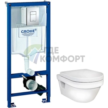 Подвесной унитаз Gustavsberg Hygienic Flush безободковый с инсталляцией Grohe Rapid SL — элегантное и гигиеничное готовое решение для ванной