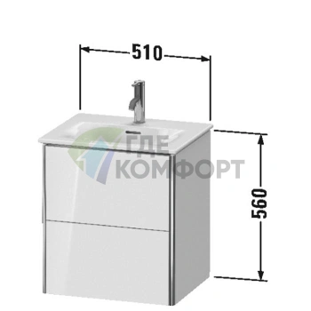 Подвесная тумба Duravit XSquare 234453 с двумя ящиками, 560x510x418 мм, цвет White High Gloss (XS432102222) - фото 2