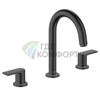Смеситель для раковины Hansgrohe Vernis Shape матовый черный на 3 отверстия (71563670) - фото 1