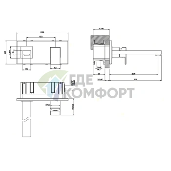 Gessi Rettangolo — Встраиваемая однорычажная модель с коротким изливом (206 мм) в хроме (44836#031) - фото 2