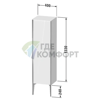 Шкаф подвесной Duravit XViu 1330x400x360 мм, walnut dark/черный матовый, 1 дверь, 3 стеклянные полки (XV1325LB221) - фото 2