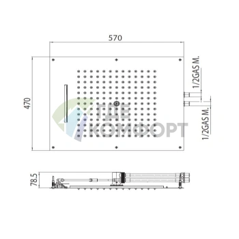 Верхний душ BOSSINI DREAM/2 57x47 см: 2 режима (дождь и каскад), хром (H38925.030) - фото 2