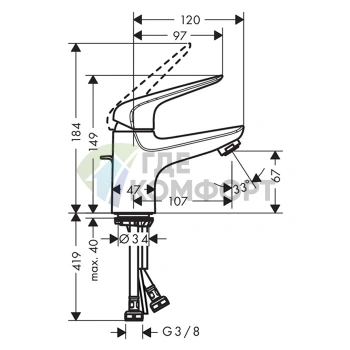 Смеситель для раковины Hansgrohe Novus Loop 70, хром, с донным клапаном (71080000) - фото 2