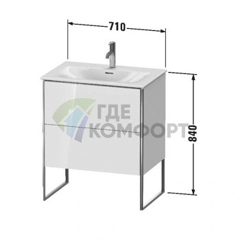 Напольная тумба Duravit XSquare под раковину с двумя ящиками, цвет White High Gloss (XS452302222) - фото 2