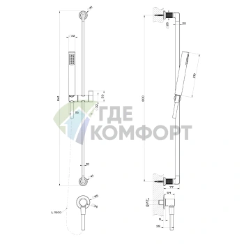 GESSI INCISO Душевая стойка со шлангом 1,5 м и лейкой в отделке Finox Brushed Nickel (58142#149) - фото 2