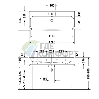 Раковина Duravit Happy D2 для мебели 1200 мм, белая, шлифованная, с переливом и заглушкой (2318120028) - фото 2