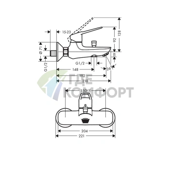 Смеситель для ванны Hansgrohe Novus Loop: настенный с вакуумным переключателем (71340000) - фото 2