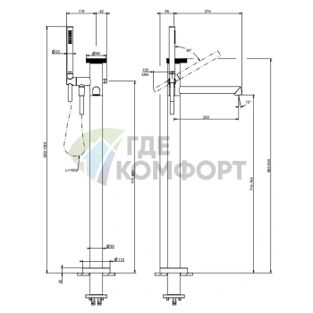 Напольный смеситель для ванной GESSI Anello Black Metal Brushed PVD (без картриджа) (63328#707) - фото 2