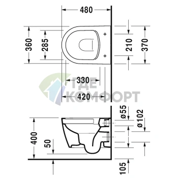 Подвесной унитаз Duravit ME by Starck Compact Rimless: Безободковая гигиена и стиль (2530092000) - фото 2