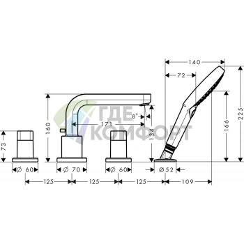 Смеситель для ванны Hansgrohe Metris S с ручным душем 3jet (хром) (31443000) - фото 2