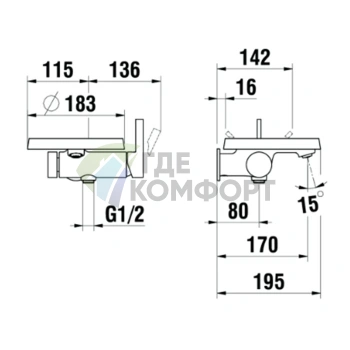 Смеситель для ванны Laufen Kartell с ручным душем, хромированный (3.2133.9.004.141.1) - фото 2