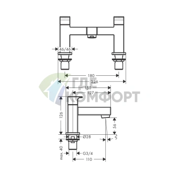 Смеситель для ванны Hansgrohe Vernis Shape накладной матовый черный (71452670) - фото 2