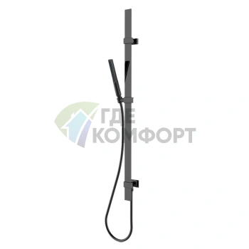 Душевая система BOSSINI APICE FLAT: матовая черная латунь, лейка и шланг (D48088.073) - фото 1