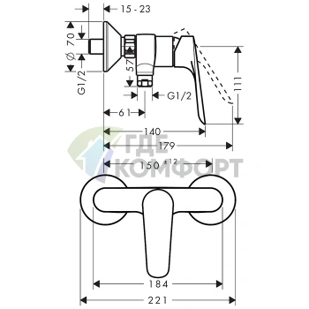 Настенный смеситель для душа Hansgrohe Logis E в хроме (71602000) - фото 2