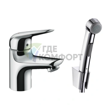 Набор для биде Hansgrohe Novus: смеситель для раковины и душ бидетте с держателем, хром (71144000) - фото 1