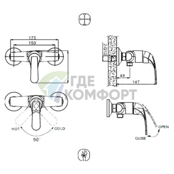 Смеситель для душа Bravat Fit F9135188CP-01-RUS настенный - фото 2