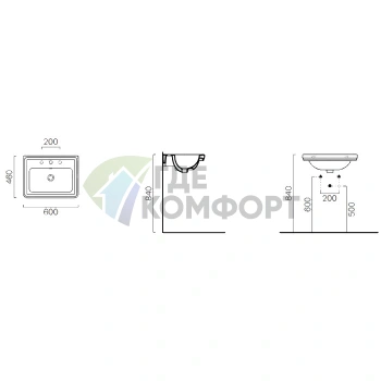 Раковина GSI Classic 60×46 см с пьедесталом и переливом, белая, с отверстием под смеситель - фото 2