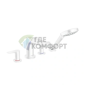 Смеситель для ванны Hansgrohe Talis E с ручным душем, накладной, 4 отв., белый матовый (71748700) - фото 1