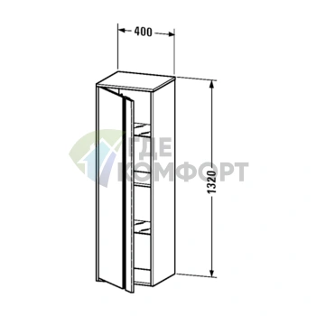 Высокий шкаф Duravit Ketho 400×360×1320 мм, белый матовый — 1 дверца, 3 полки (KT1257L1818) - фото 2