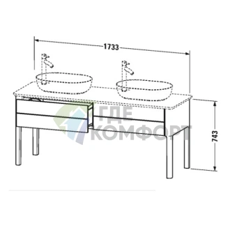 База для двух раковин Duravit Luv, 743x1788x570 мм, 2 выдвижных ящика, темно-синий шелковисто-матовый (LU9562B9898) - фото 2