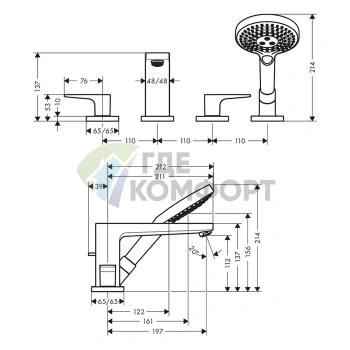 Смеситель Hansgrohe Metropol для ванны с ручным душем 3jet, хром (74552000) - фото 2