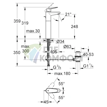 Смеситель Grohe Eurodisc Cosmopolitan для раковины: стильный однодырковый монтаж - фото 2
