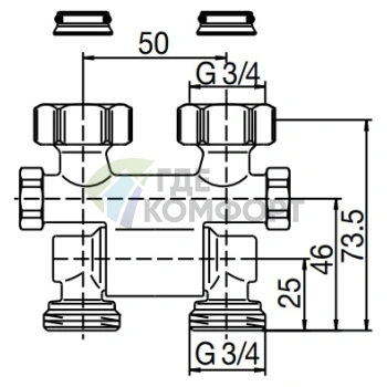 Узел нижнего подключения Oventrop Multiflex F ZB 3/4 AG 1015711 поворотный - фото 2