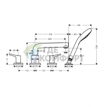 Смеситель для ванны Hansgrohe Talis S с ручным душем, хром (72419000) - фото 2