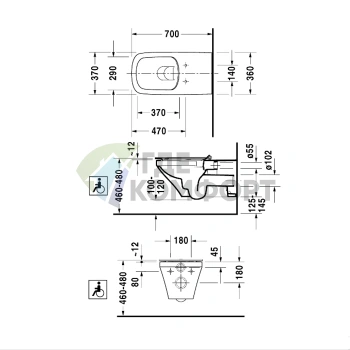 Подвесной унитаз Duravit DuraStyle Rimless безободковый с вертикальным смывом для маломобильных групп, глубина 70 см, комплект крепления Durafix (2559090000) - фото 2