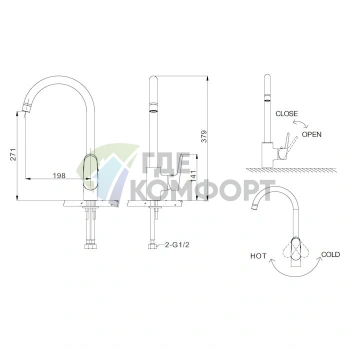 Кухонный смеситель Bravat Pure F7105161C с высоким изливом из латуни - фото 3