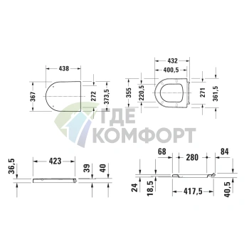Эргономичное сиденье для унитаза Duravit Me by Starck с микролифтом (20190000) - фото 2