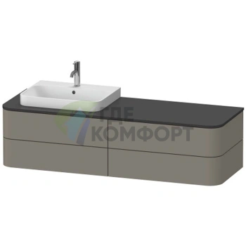 Столешница Duravit Happy D.2 Plus 16x1300x550мм для тумб HP4934/4944/4954/4963/4973 с вырезом под раковину SX, цвет graphite supermat (HP031HL8080) - фото 1