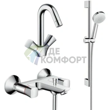 Комплект Hansgrohe Logis: смеситель для ванны с душем, смеситель для раковины и душевая стойка - фото 1