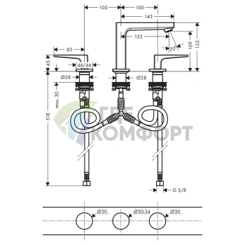 Смеситель для раковины Hansgrohe Metropol 110, на 3 отверстия, с донным клапаном Push-open, хром (74514000) - фото 2